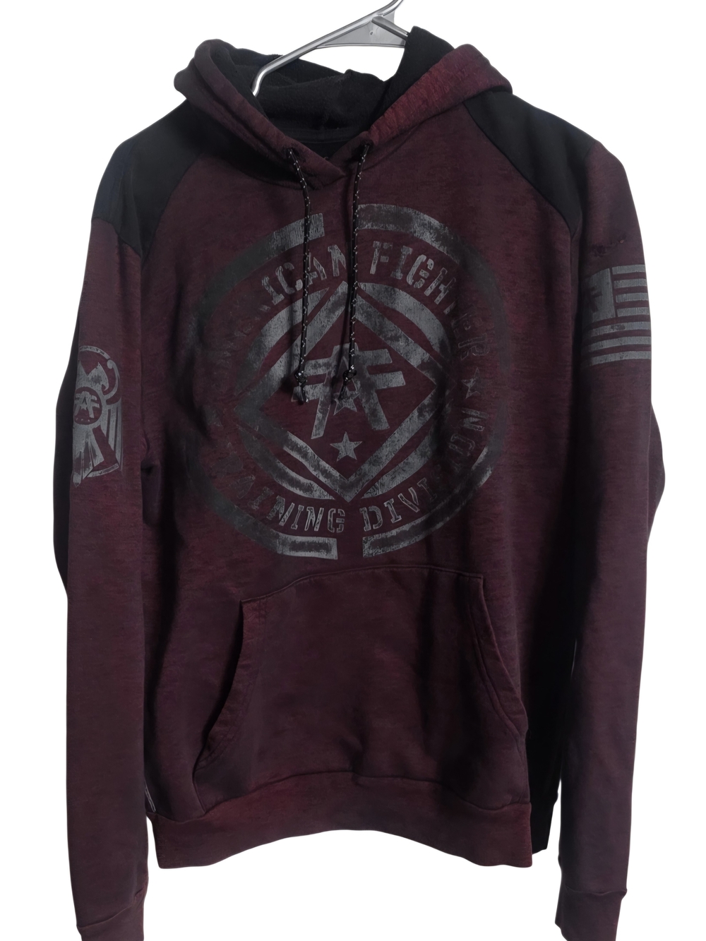 American Fighter Hoodie Mens Size Small Buckle Burgandy Gray Sweatshirt